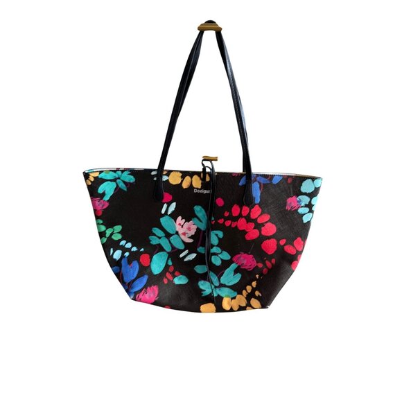 DESIGUAL Multicolor Flora Fauna Reversible Large Shoulder Tote Bag - Picture 3 of 7